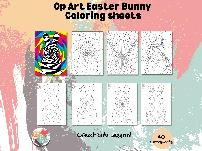 Op Art Easter Bunny Colouring sheets