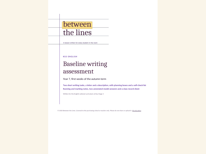 Year 7 baseline writing assessment: a letter and a description