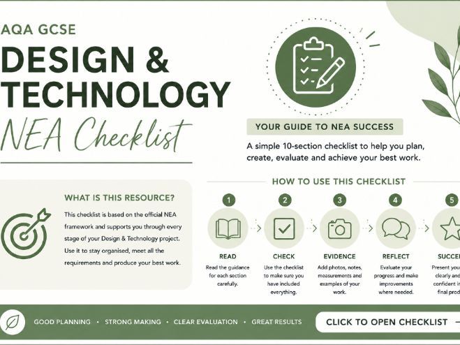 AQA GCSE Design & Technology NEA Checklist Bundle | 10 Printable Student Support Sheets