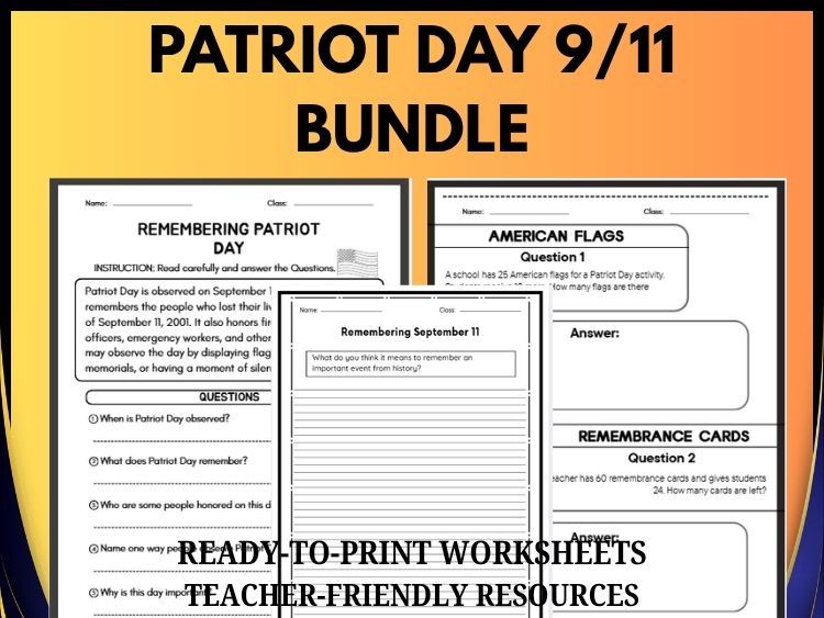 Patriot Day 9/11 Reading, Writing & Math Bundle | Grades 2–8