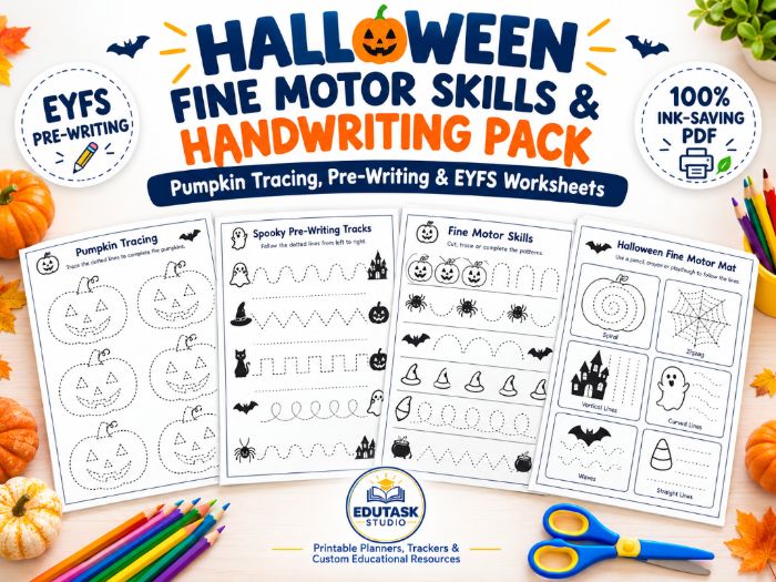 Halloween Fine Motor Skills & Handwriting Pack | Pumpkin Tracing & Pre-Writing Worksheets