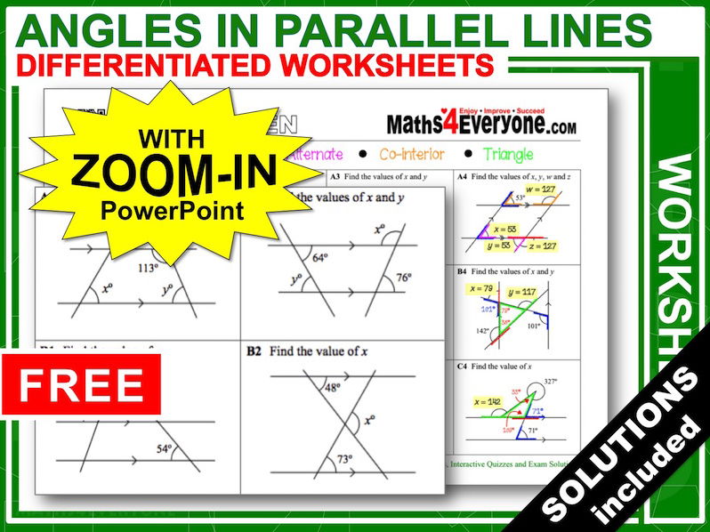 angles in parallel lines worksheets with answers teaching resources