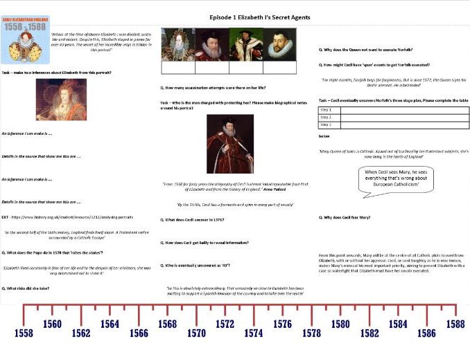 BBC-  Elizabeth I's Secret Agents - Episode 1 - Worksheet to support the BBC documentary