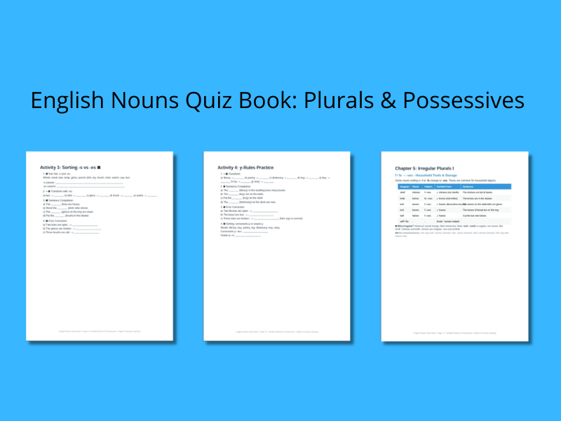 English Nouns Quiz Book: Plurals & Possessives