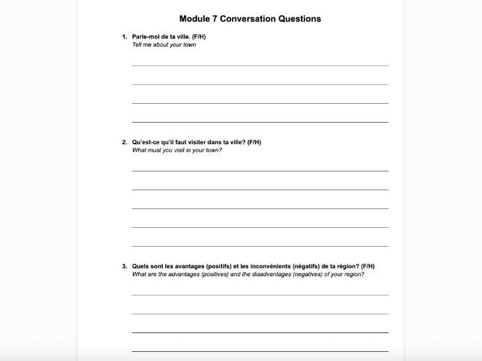 EDEXCEL GCSE French 2024 - Module Questions - Module 7 - Mon petit monde à moi