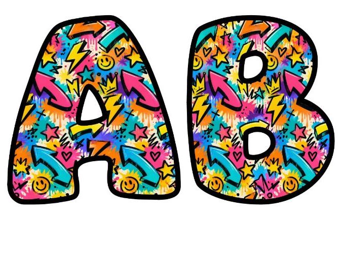 Bright Graffiti Arrows Bubble Letters | Patterned Bulletin Board Letters | Classroom Display Pack