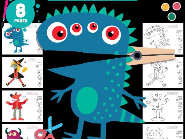 Halloween Clothespin Puppet Craft, 2 Monsters, Witch and Werewolf