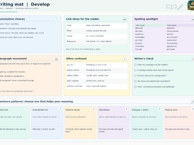 Writing learning mats