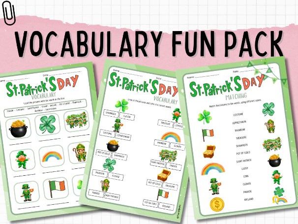 St Patrick’s Day Vocabulary Worksheets | Word Search, Crossword & Matching | ESL / EAL Primary
