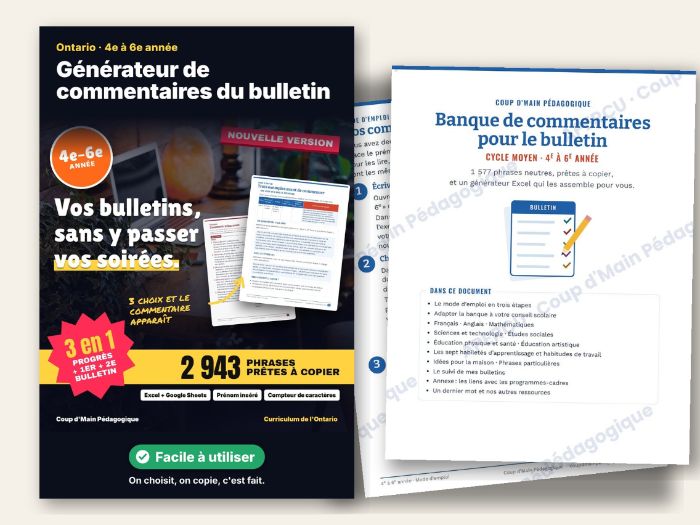 French Report Card Comments Bank Grade 4-6 | Banque de commentaires 4e-6e