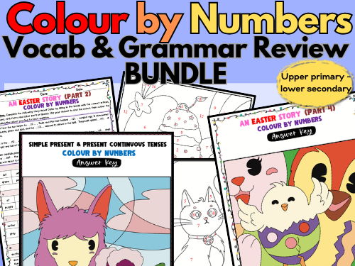 ESL/EFL Colour by Number/Code Vocabulary and Grammar Reveiw Printables BUNDLE
