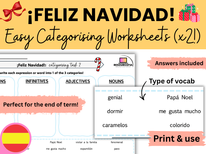 Spanish Christmas Navidad Categorising Worksheets (x2!)