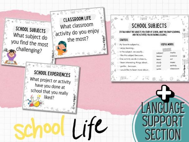 School life Speaking Activities – ESL Conversation Cards with Sentence Starters