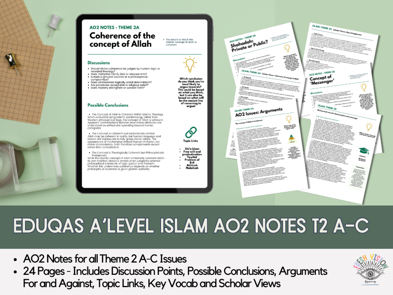 Eduqas A Level RS: Islam AO2 Pack – Theme 2 A–C (24-page student notes)