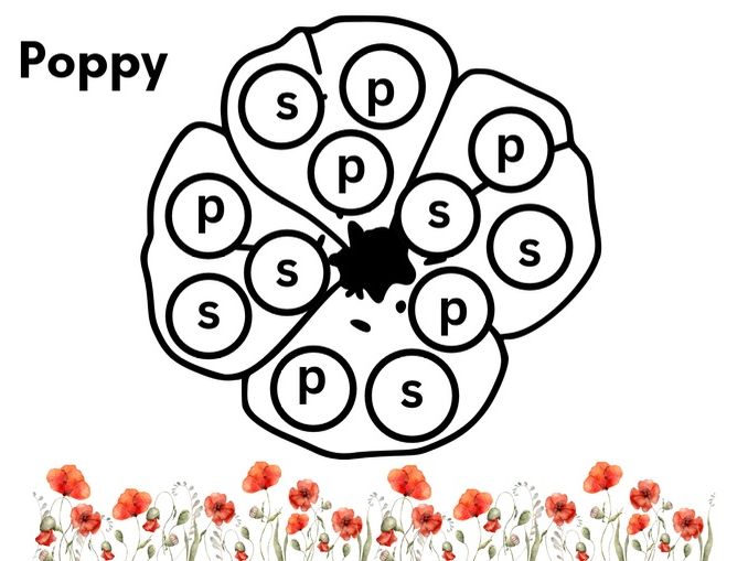 poppy letter p colouring sheet activity 