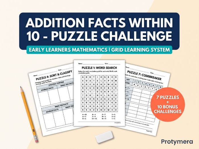 Addition Facts within 10 - Puzzle Challenge: Growing Addition Skills and Number Facts to 10 | Puzzle