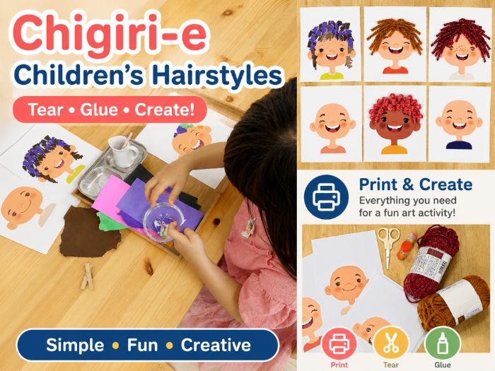 Chigiri-e Children's Hairstyles Art Activity - Paper Tearing Collage for Kids