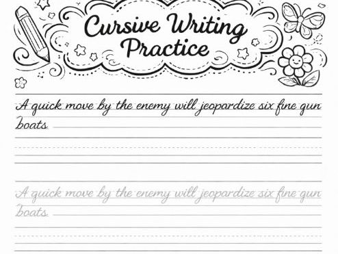 Bundle of 5 Fune Cursive Handwriting Practice Worksheet- Every letter of alphabet