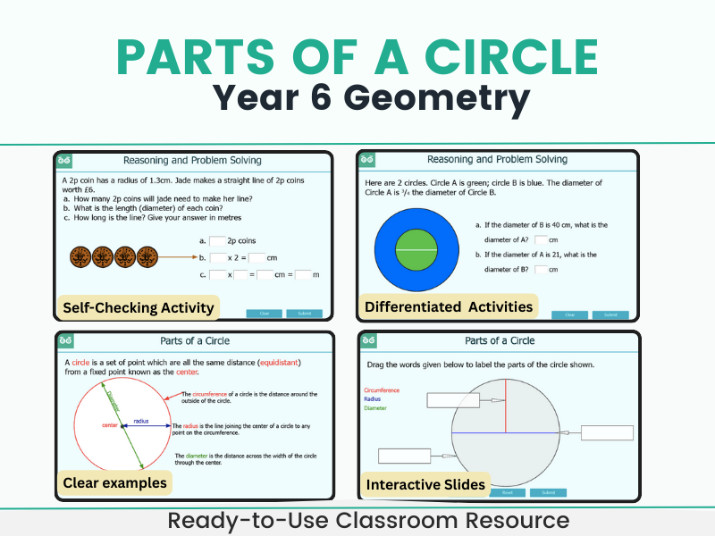 Parts of a Circle - Year 6 Digital Lesson and Activities