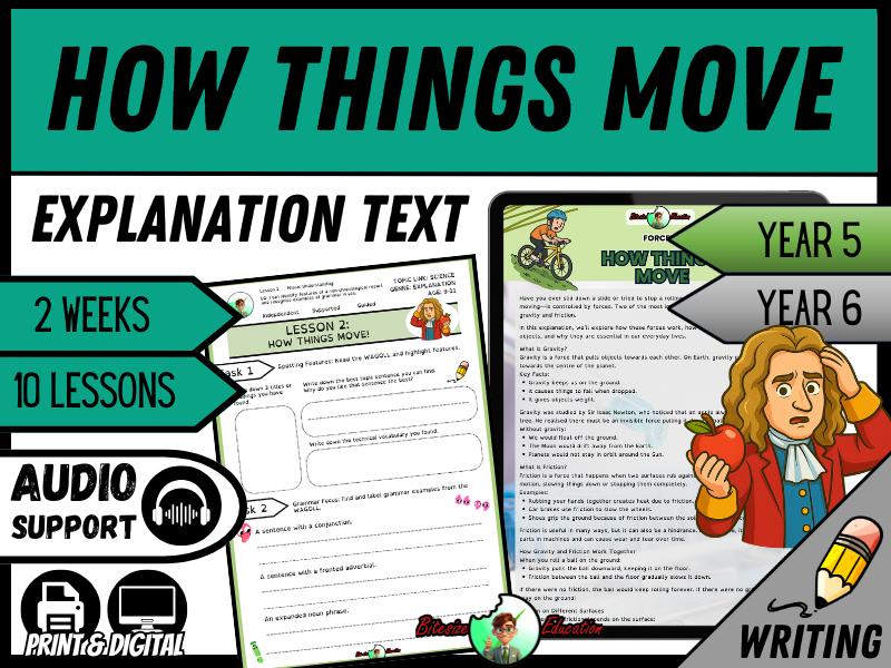 How Things Move: The Role of Gravity and Friction | Explanation Writing Pack | Year 5/6