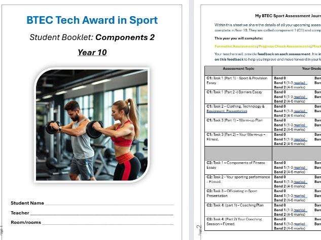 BTEC Tech Award in Sport - Component 2 - ALL resources AND student booklet