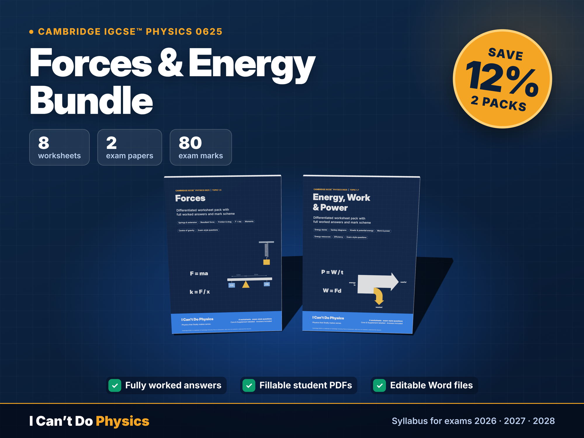 IGCSE Physics 0625 Forces & Energy Worksheet Bundle