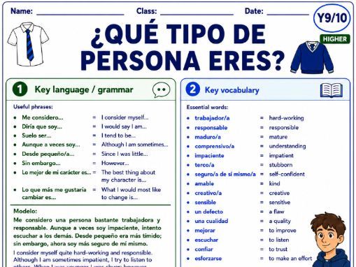 GCSE Spanish Personality Worksheet + Answers