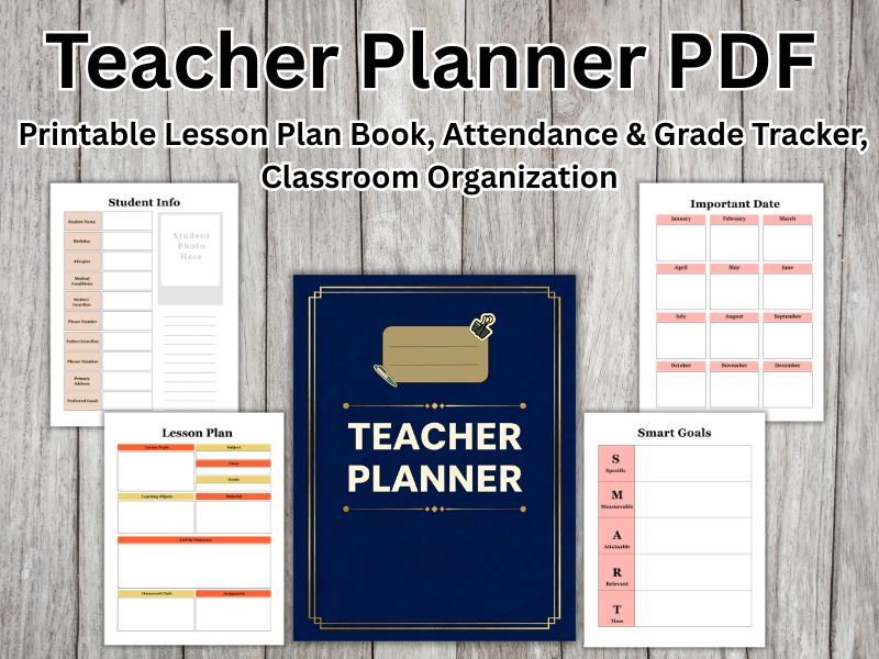 Teacher Planner PDF | Printable Lesson Plan Book, Attendance & Grade Tracker, Classroom Organization