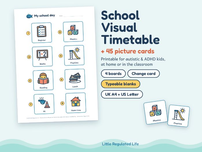 School Visual Timetable – 45 Picture Cards
