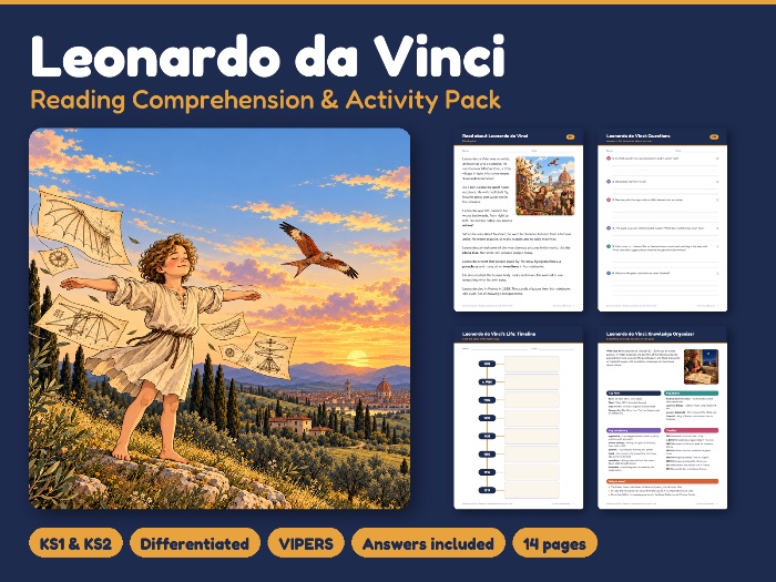 Leonardo da Vinci Reading Comprehension KS1 KS2 | Differentiated Activity Pack