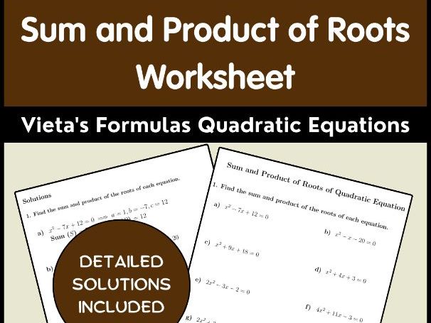 Sum and Product of Roots Worksheet | Vieta's Formulas Quadratic Equations