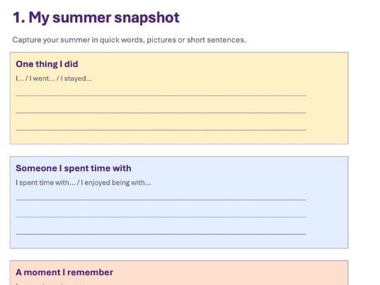 Back to School: My Summer Stories – Fun Writing Frames & Creative Activities