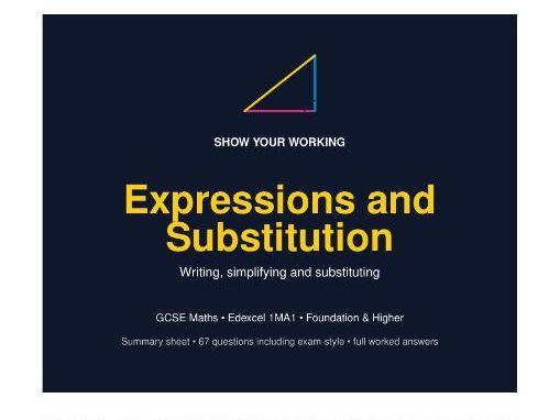 Expressions and Substitution GCSE Maths Revision Pack | Edexcel 1MA1 | Worked Answers
