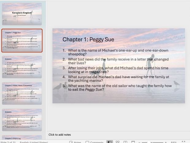 Kensuke's Kingdom Comprehension Questions