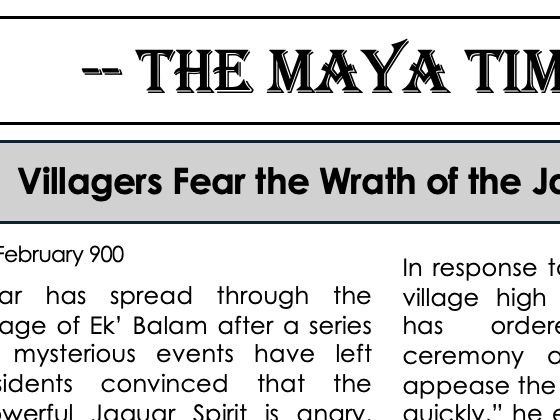Newspaper WAGOLL Year 5 Ancient Maya