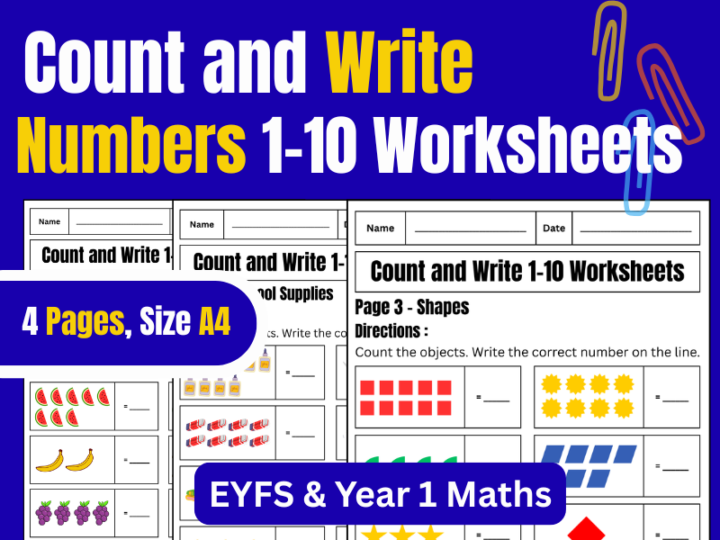 Count and Write Numbers 1–10 Worksheets | EYFS & Year 1 Maths
