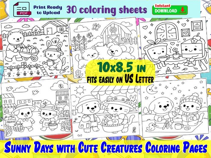 Sunny Days with Cute Creatures Coloring Pages