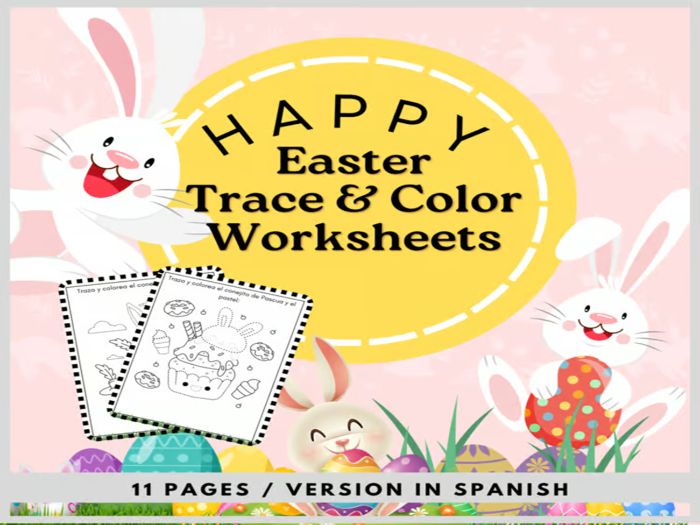 Easter Activities Tracing: Trace & Color Worksheets Version in Spanish