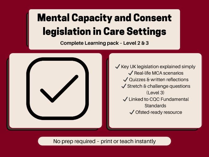 Mental Capacity Act & Consent Legislation in Care Settings – Level 2 & 3 Worksheets | NCFE CACHE, BT
