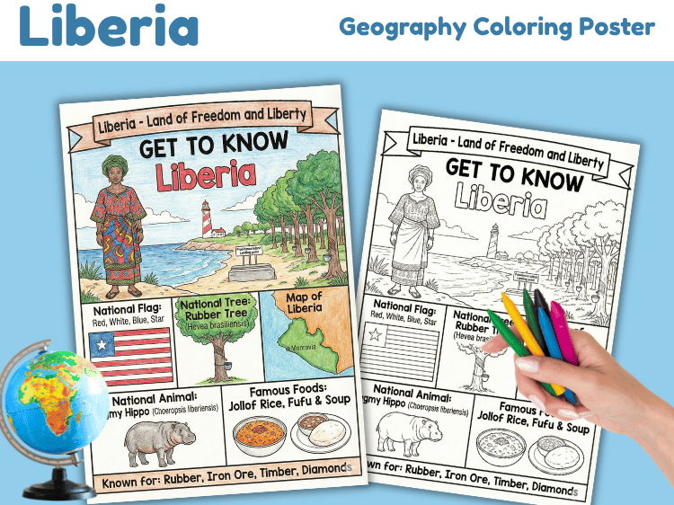 Liberia Geography Coloring Poster | Country Facts & Culture