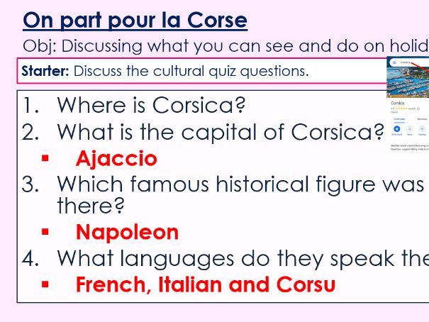 NEW 2026 GCSE French. Foundation/ Vert. Module 5. Unit 2. On part pour la Corse