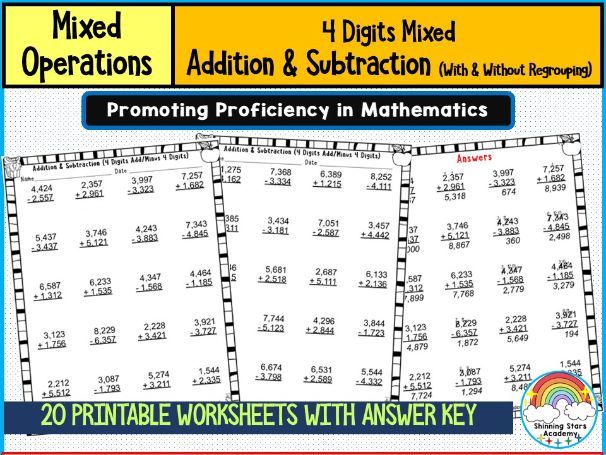 4-Digit Mixed Addition & Subtraction (With & Without Regrouping) Worksheets | Comprehensive Multi-Di