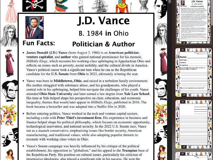 J.D. Vance PACKET & ACTIVITIES, Important Historical Figures Series