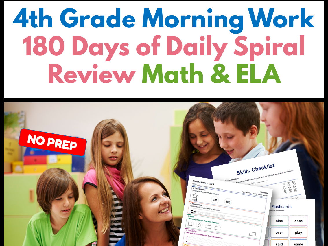 4th Grade Morning Work | 180 Days of Daily Spiral Review | Math & ELA