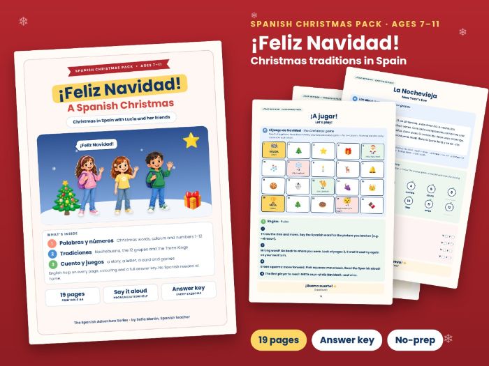 Spanish Christmas Pack: ¡Feliz Navidad! Spanish Christmas Traditions Activities, Ages 7-11