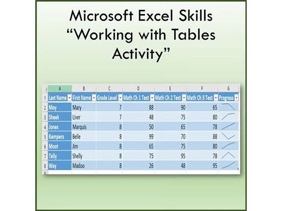 Working with Tables Lesson Activity for Teaching Microsoft Excel