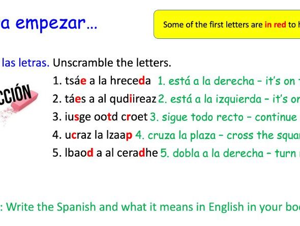KS3 Spanish Town L6 Directions and reading practice FREE