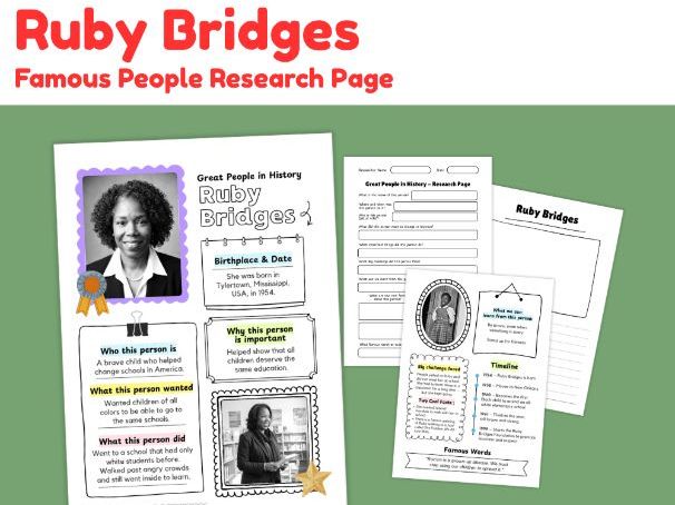 Ruby Bridges Research Project | Civil Rights Biography Worksheets