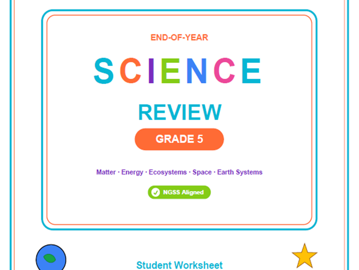 5th Grade End of Year Science Review Worksheets & Games | NGSS Aligned