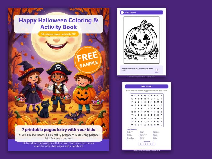 FREE Halloween Colouring Pages & Activities - Word Search, Maze